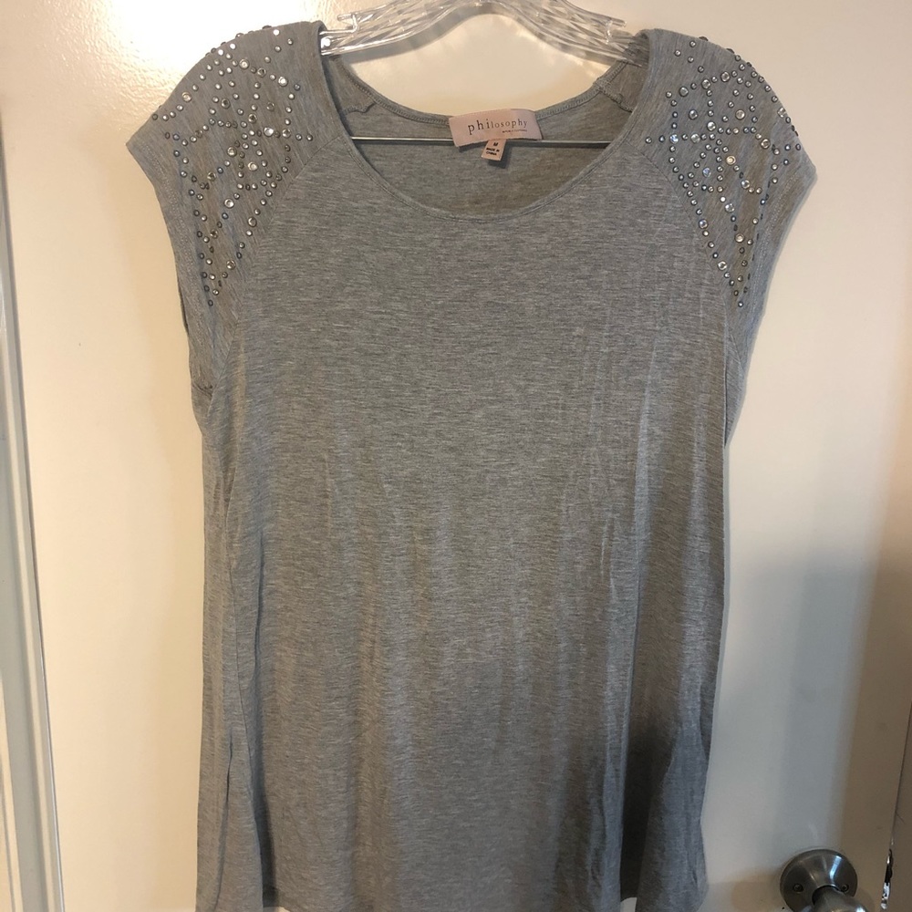 Philosophy shirt with jeweled sleeves